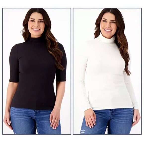 Studio Park x Courtney Khondabi Set Of 2 Knit Tops Size M Black Ivory A608646 - Picture 1 of 4